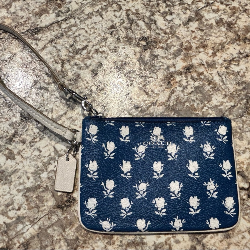 Coach Blue and White Floral Wristlet